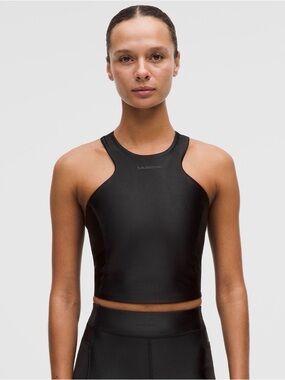 Lululemon Crop Athletic Tank Bra - Black Satin Shine - Size 12